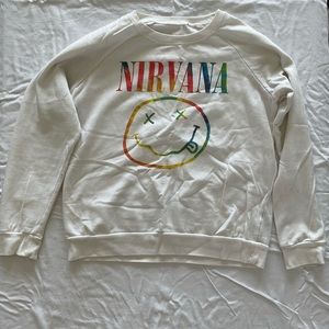 White Nirvana Sweatshirt with Multicolored Design like new (Size Small)